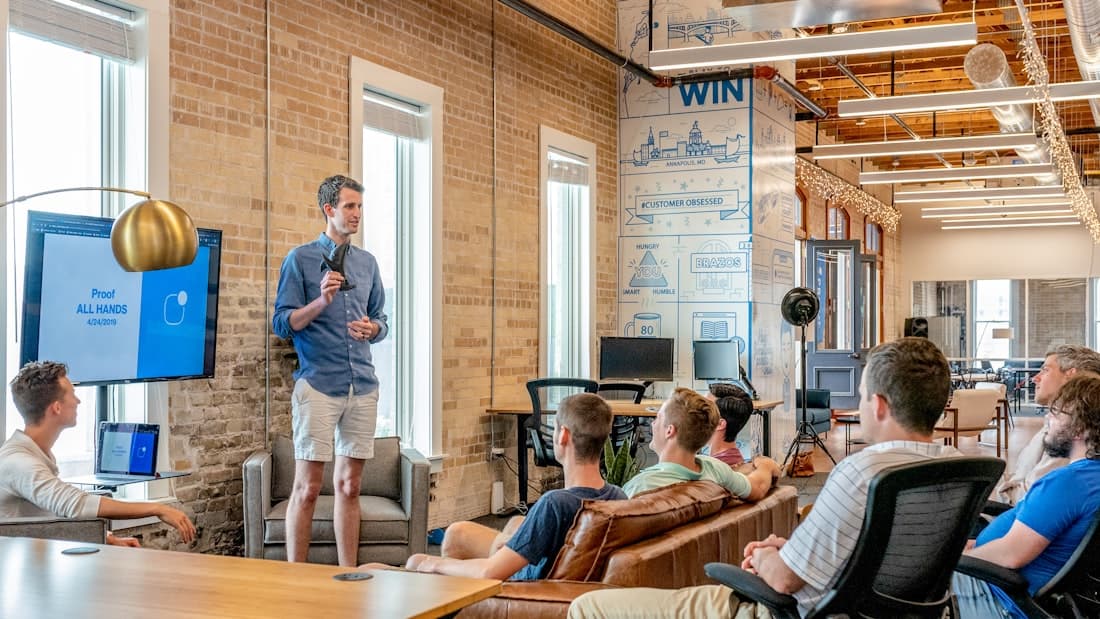 A team meeting in a contemporary workspace